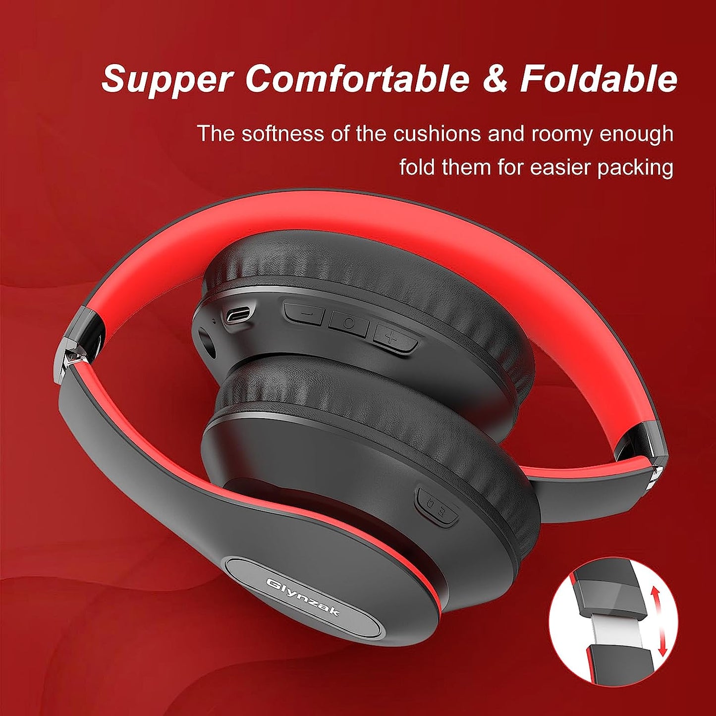 Bluetooth Headphones over Ear Foldable Headset with 65H Playtime, Hifi Stereo, Microphone, and 6EQ Modes. Bluetooth V5.3 Headphones for Travel, Smartphone, Computer, Laptop