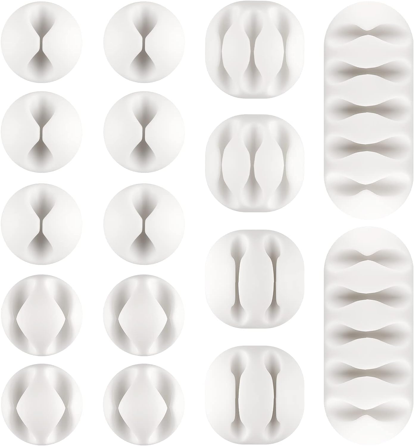 Cable Clips 16 Pack - Self Adhesive Cord Organizer for USB Charging Cables, Power Cord, Mouse Cables, Headphone Cords - White
