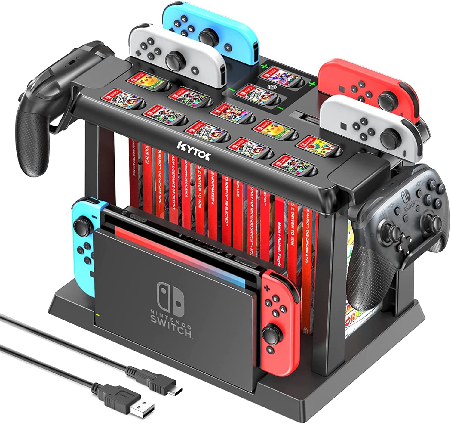 Switch Games Organizer Station, Charging Dock for Nintendo Switch & OLED Joycons with Controller Charger. Features Switch Storage and Organizer for Games, TV Dock, Pro Controller, and Accessories Kit Storage.