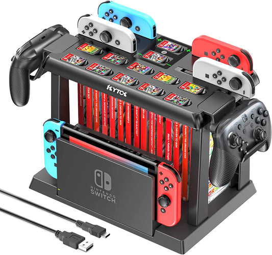 Switch Games Organizer Station, Charging Dock for Nintendo Switch & OLED Joycons with Controller Charger. Features Switch Storage and Organizer for Games, TV Dock, Pro Controller, and Accessories Kit Storage.