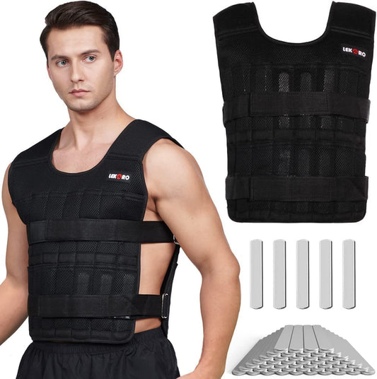 Premium Adjustable Weighted Vest for Intensive Workout Training - 44LB Fitness Weighted Jacket for Men and Women (Includes 96 Steel Plates Weights)