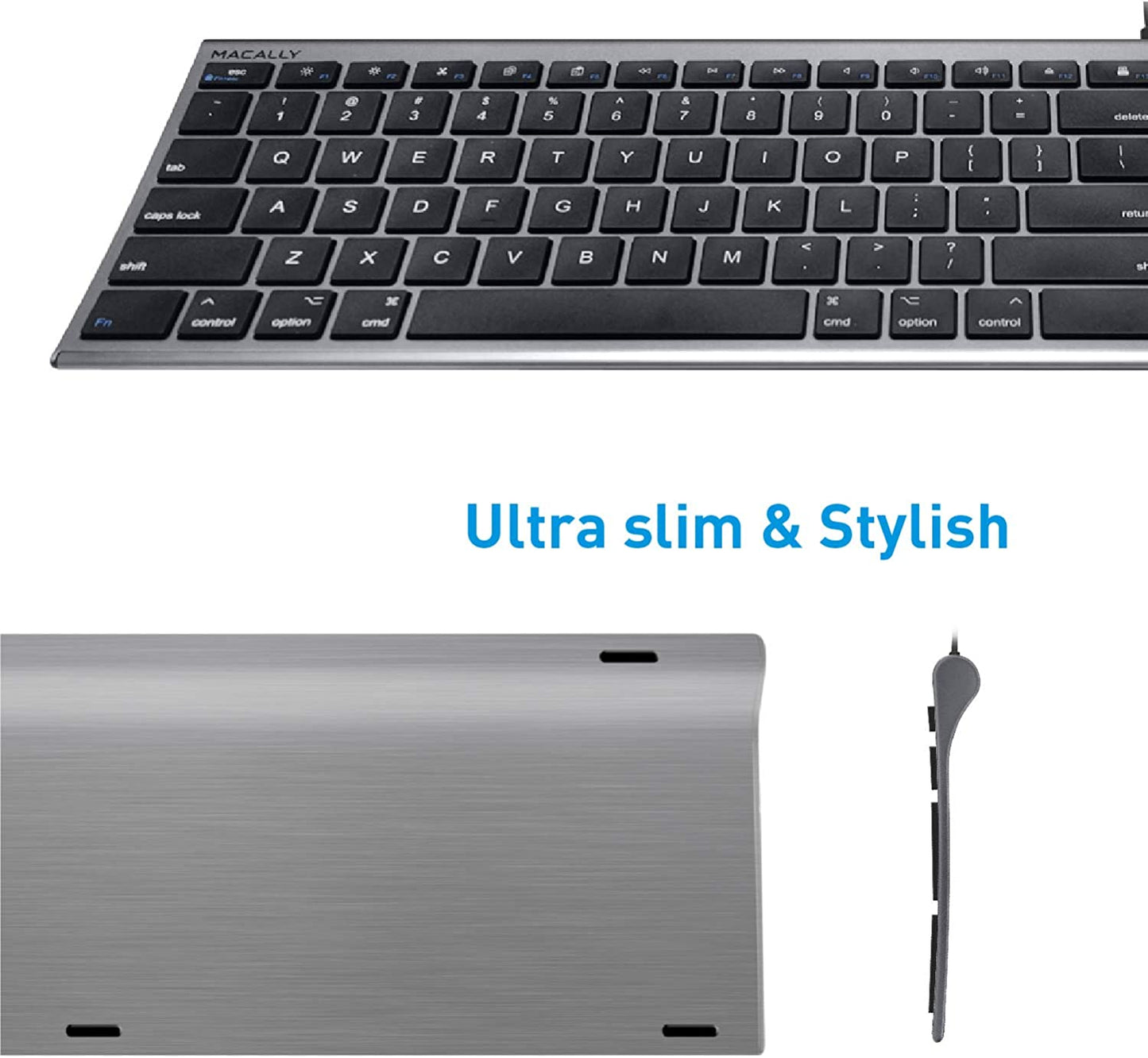 Ultra Slim USB Wired Computer Keyboard - Compatible with Windows and Mac - Full Size Keyboard with Numeric Keypad and Shortcut Keys - Easy Plug and Play - Space Gray