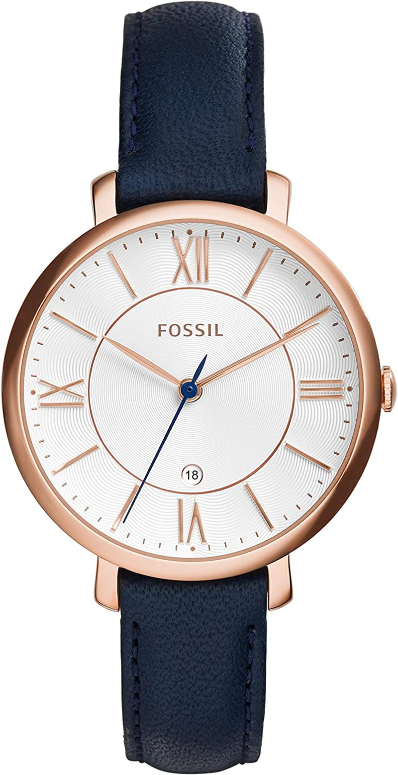 Fossil Women's Watch In Rose Goldtone With Navy Leather Strap