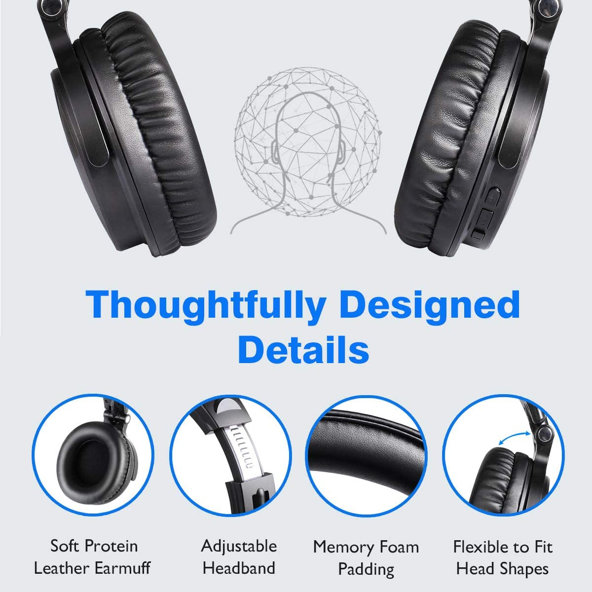 Studio Wireless (Y80B)  Bluetooth Over Ear Headphones - Foldable Headset with 110 Hrs Wireless/Wired Stereo Bluetooth, Deep Bass, and 50mm Neodymium Drivers for PC/Phone.