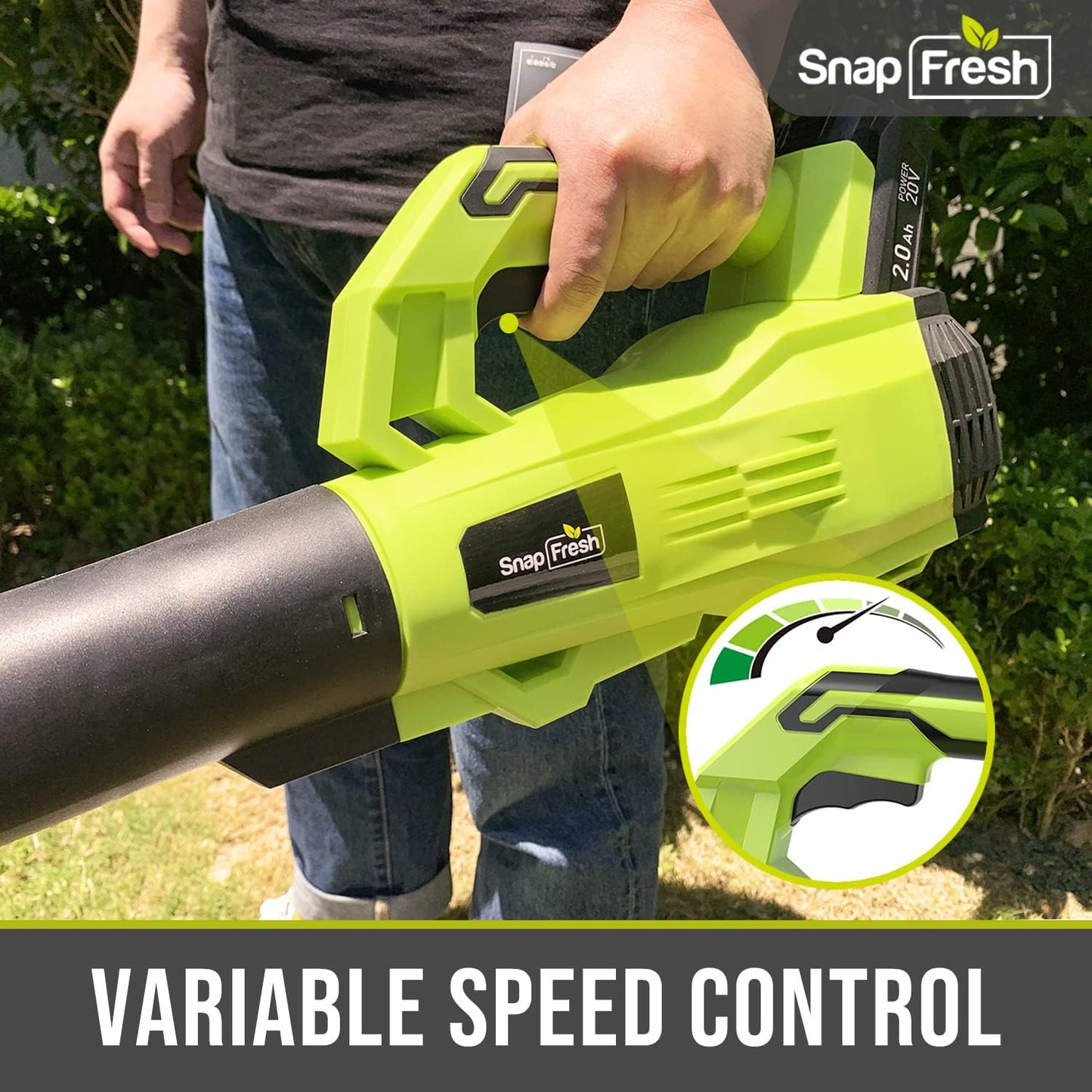 Cordless Leaf Blower with 20V 2.0Ah Battery & Fast Charger: Lightweight, Adjustable Tubes, Variable Speed, Ideal for Hard Surfaces, Decks, and Garages, Delivering 120 MPH and 100 CFM Airflow