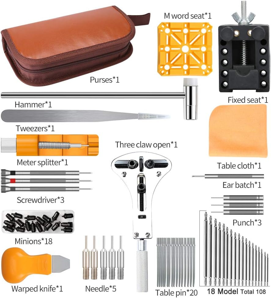 Watch Repair Tool Kit with Watch Band Remover, Strap Link Pins, and Battery Replacement Tools - Complete Set with Carrying Case (168 Pieces)