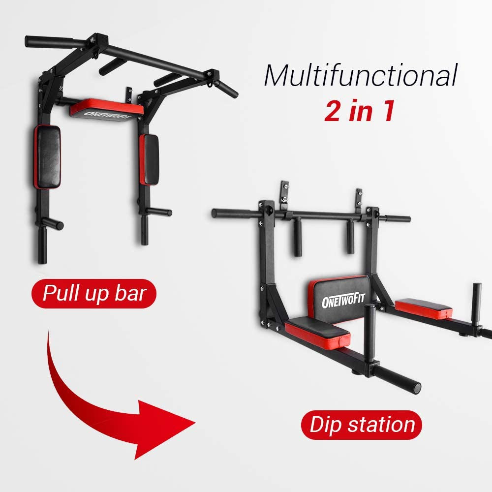 Wall Mounted Multifunctional Pull Up Bar and Dip Station for Home Gym Workout - Power Tower Set with 440 Lbs Weight Capacity - Training Equipment for Fitness and Strength Training OT126