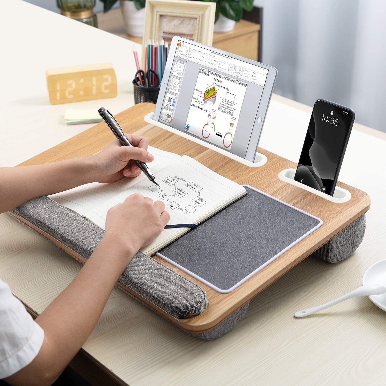 Lap Desk for 17 Inch Laptop - Cushioned with Wrist Rest - Equipped with Mouse Pad & Cellphone Slot - Suitable for Couch, Bed, Home, and Office Use.