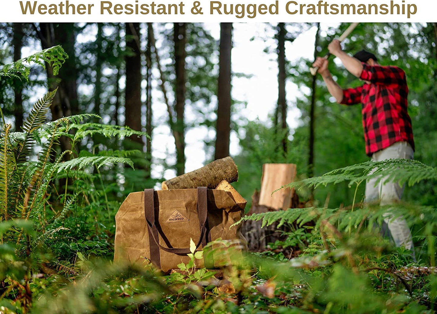 Heavy Duty 22oz Waxed Canvas Bag - Self-Standing Firewood Carrier, Extra Large Water Resistant Log Carrier. Ideal for Fireplace, Wood Stove, Camping, Gardening, Fire Pit, Storage, and More.