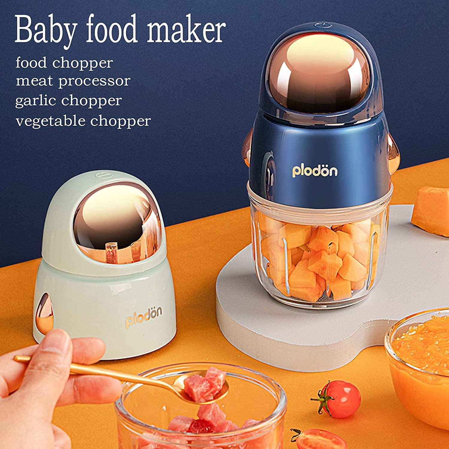 Mini Baby Food Maker: Cute and Small Food Processor with a 1.2 Cup Glass Bowl and 6 Blades, Ideal for Pureeing, Blending, Grinding, and Chopping Baby Food.