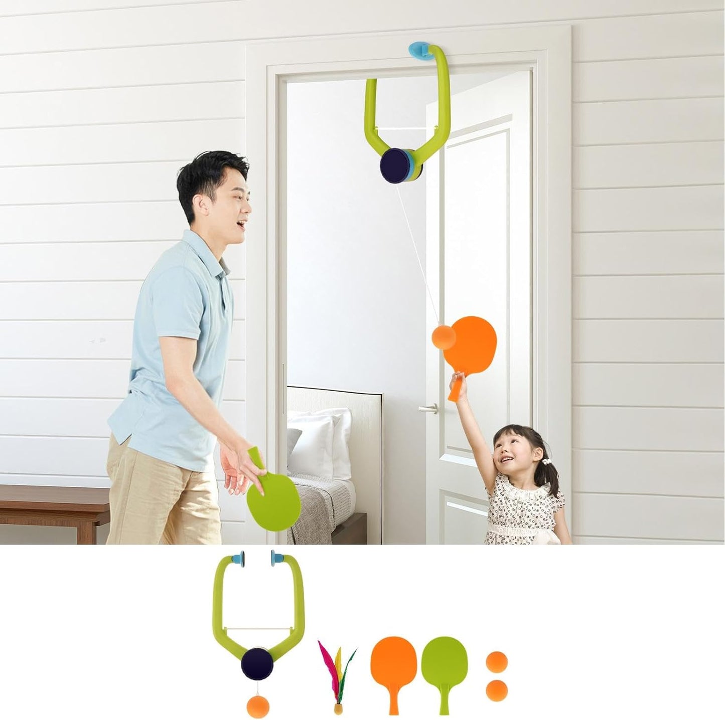 Indoor Hanging Table Tennis Trainer Set with Self Training, Pingpong Paddles, and Balls - Ping Pong Trainer