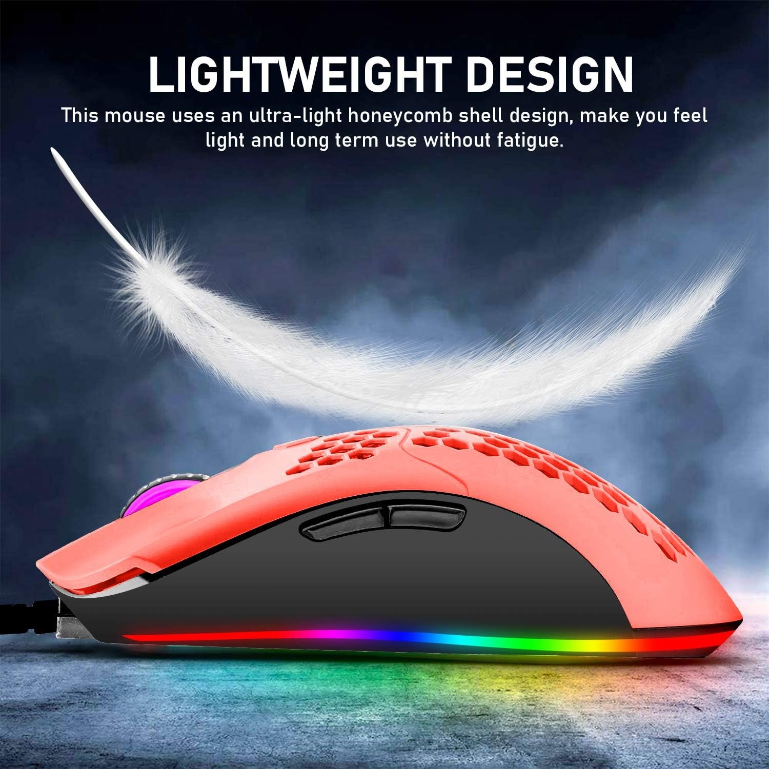 60% Mechanical Gaming Keyboard and Mouse Combo: Ergonomic Mini Anti-Ghosting 68Key with 18 Chroma RGB Backlight. Includes Honeycomb Mice with 6400DPI and Type-C Wired Connection. Ideal for PC, Mac, Gamer  Black+Red