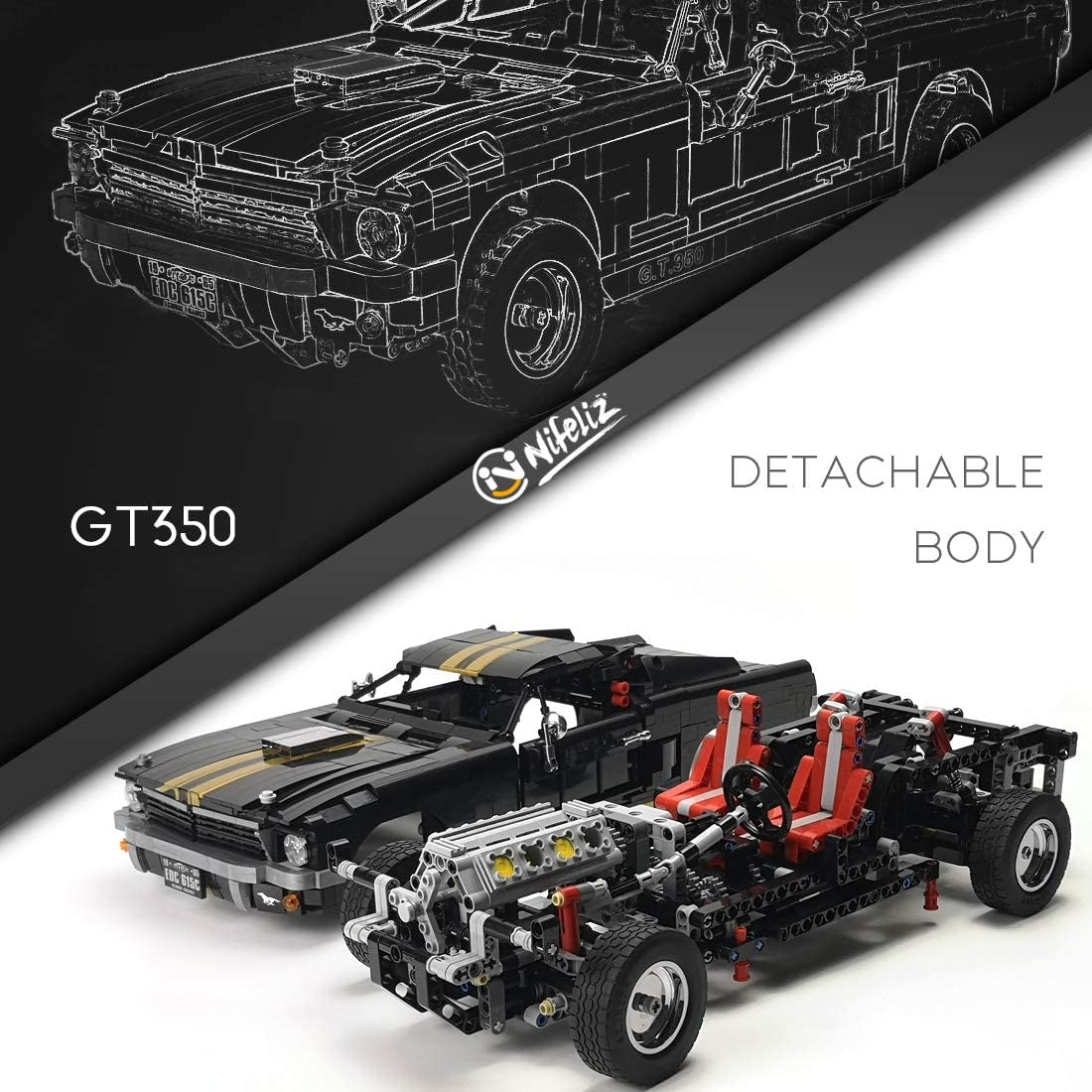  GT350 Race Car Building Set - High-Quality Muscle Car Replica with 1,817 Pieces