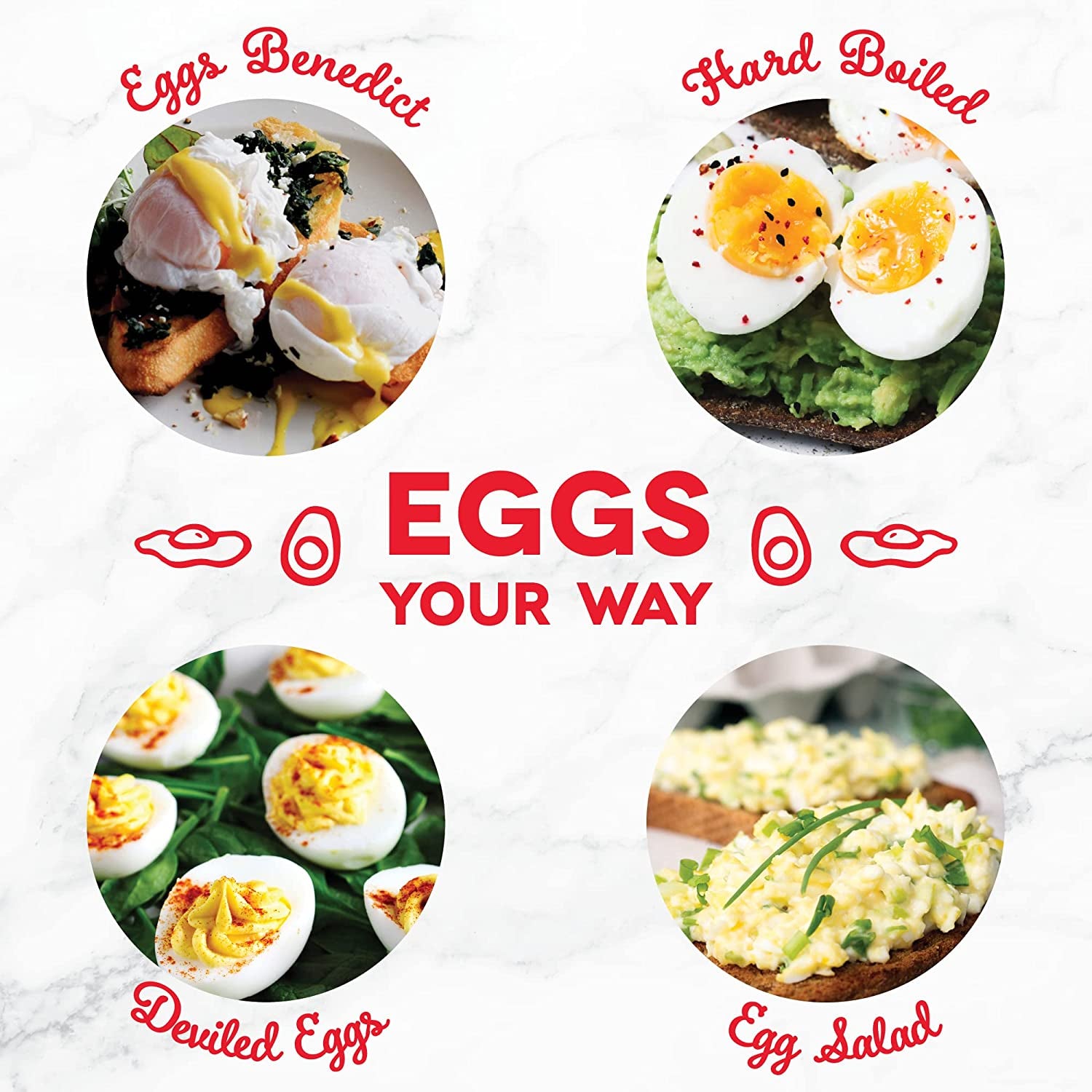 Electric Egg Cooker: Rapid 6 Egg Capacity Cooker for Hard Boiled Eggs, Poached Eggs, Scrambled Eggs, or Omelets with Auto Shut Off Feature - Red Color.