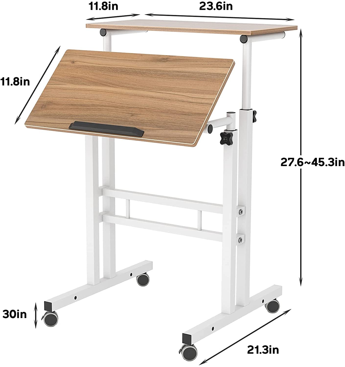 Adjustable Mobile Standing Desk - 24-inch Laptop Computer Desk with Rollers, Ideal for Home Office, Student Desk, School Desk - Perfect for Small Spaces, Suitable for Both Standing and Sitting