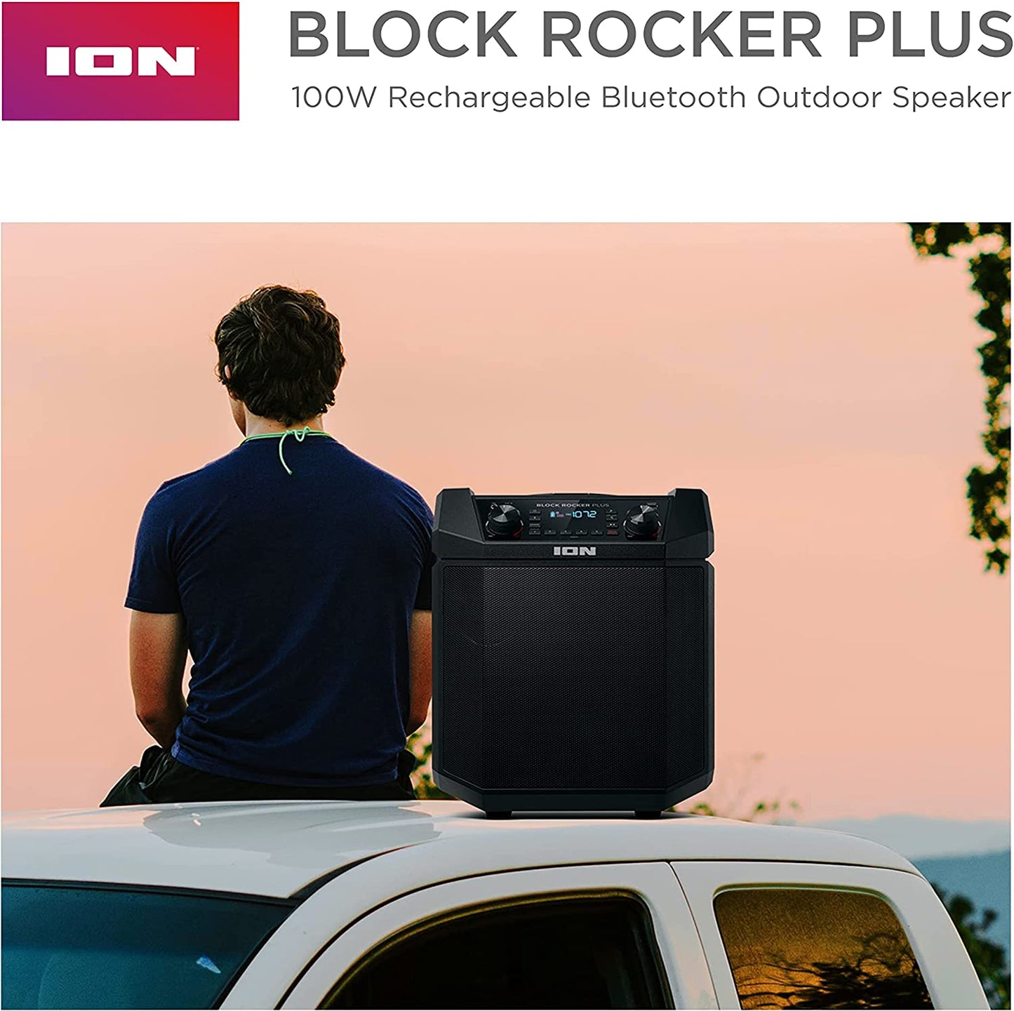 Audio Block Rocker Plus-Portable Bluetooth Speaker 100W W/Battery, Karaoke Microphone, AM FM Radio, Wheels & Telescopic Handle and USB Charging, Black