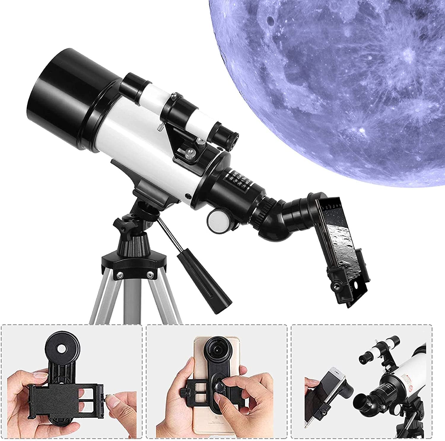 Portable Telescope for Beginners and Adults, 70mm Aperture 400mm AZ Mount, Fully Multi-Coated Optics, Astronomy Refractor Telescope with Tripod, Phone Adapter, and Backpack