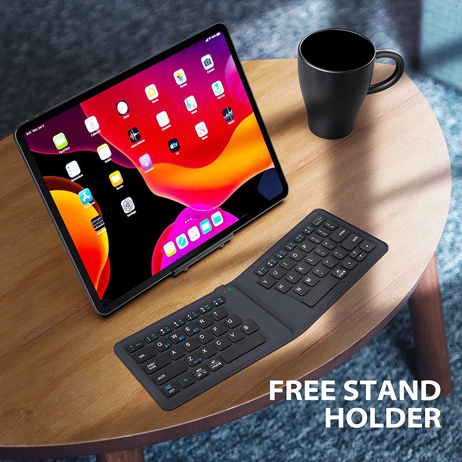 Foldable Bluetooth Keyboard with Stand Holder - Portable, Multi-Device Wireless Folding Keyboard for iPhone, iPad, Smartphone, Tablet, Laptop