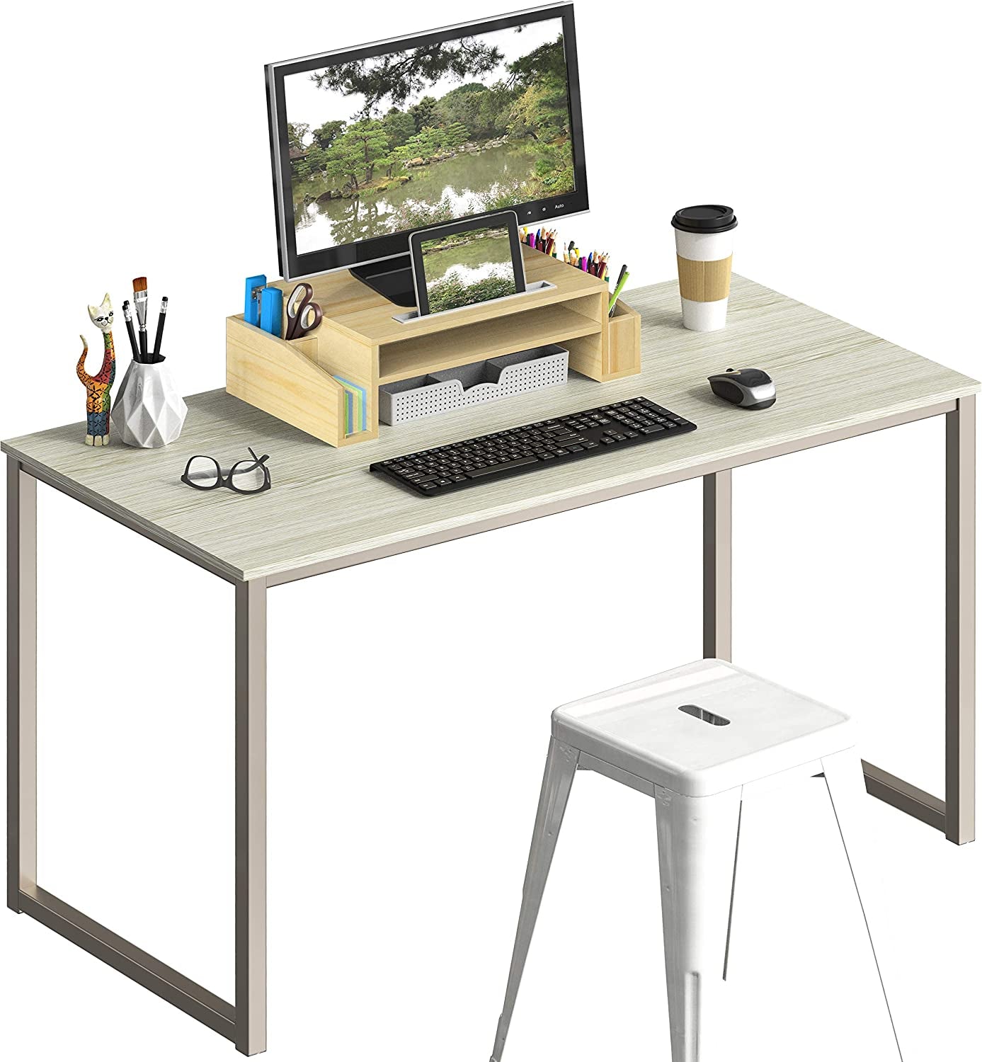 48-Inch Home Office Computer Desk in Maple Finish, with Dimensions of 121 cm W x 60 cm D.