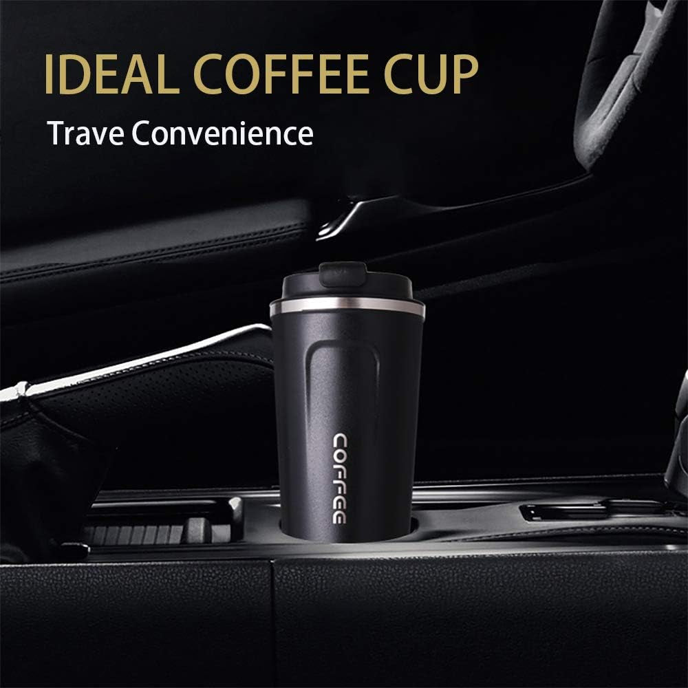 Insulated Coffee Travel Mug: Fashionable Stainless Steel Coffee Cup with Leak-Proof Lid, 13 oz Capacity, in Black Color
