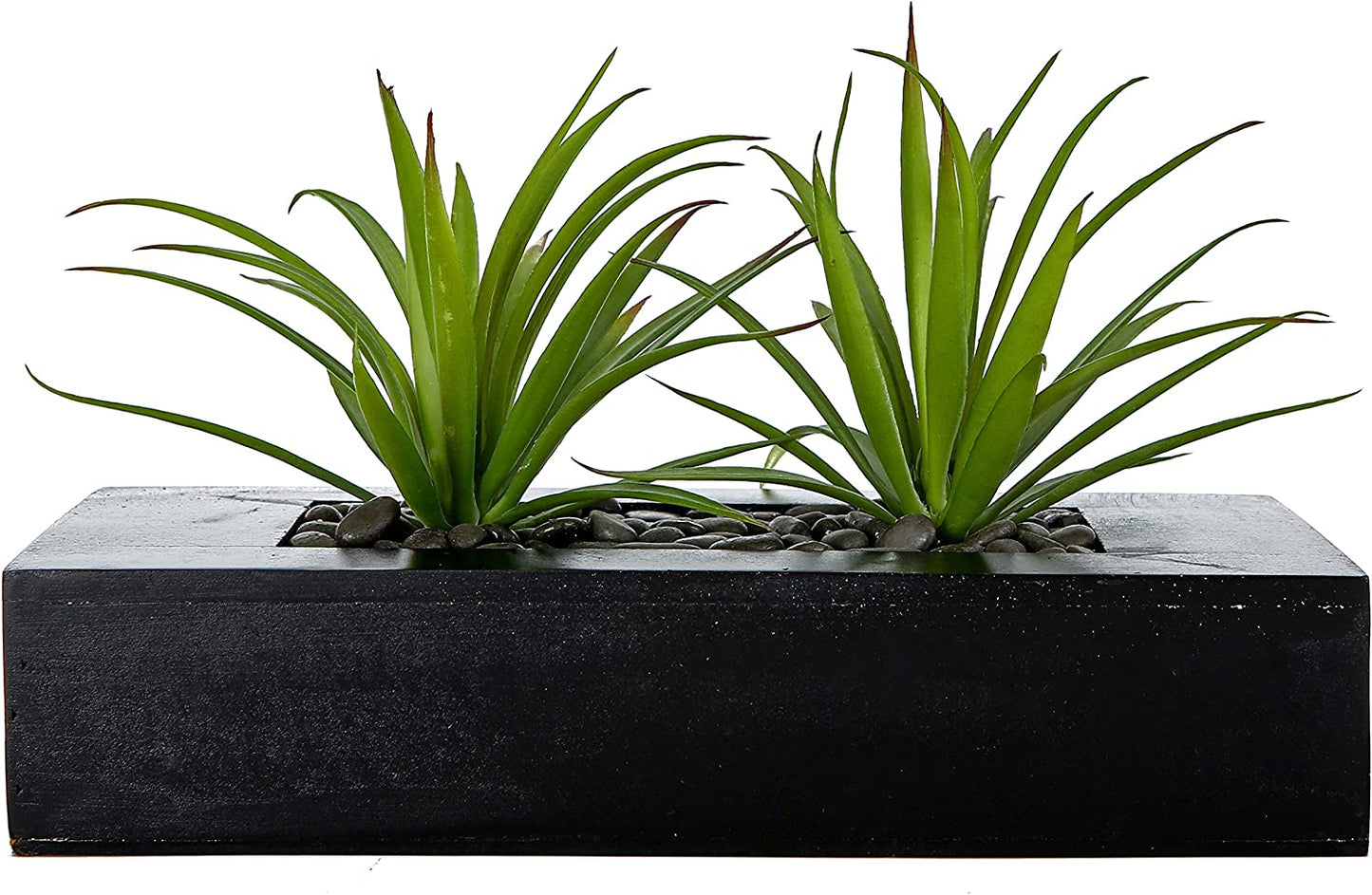 Artificial Green Grass Plants in Elegant Rectangular Planter Pot with Black Wood Finish