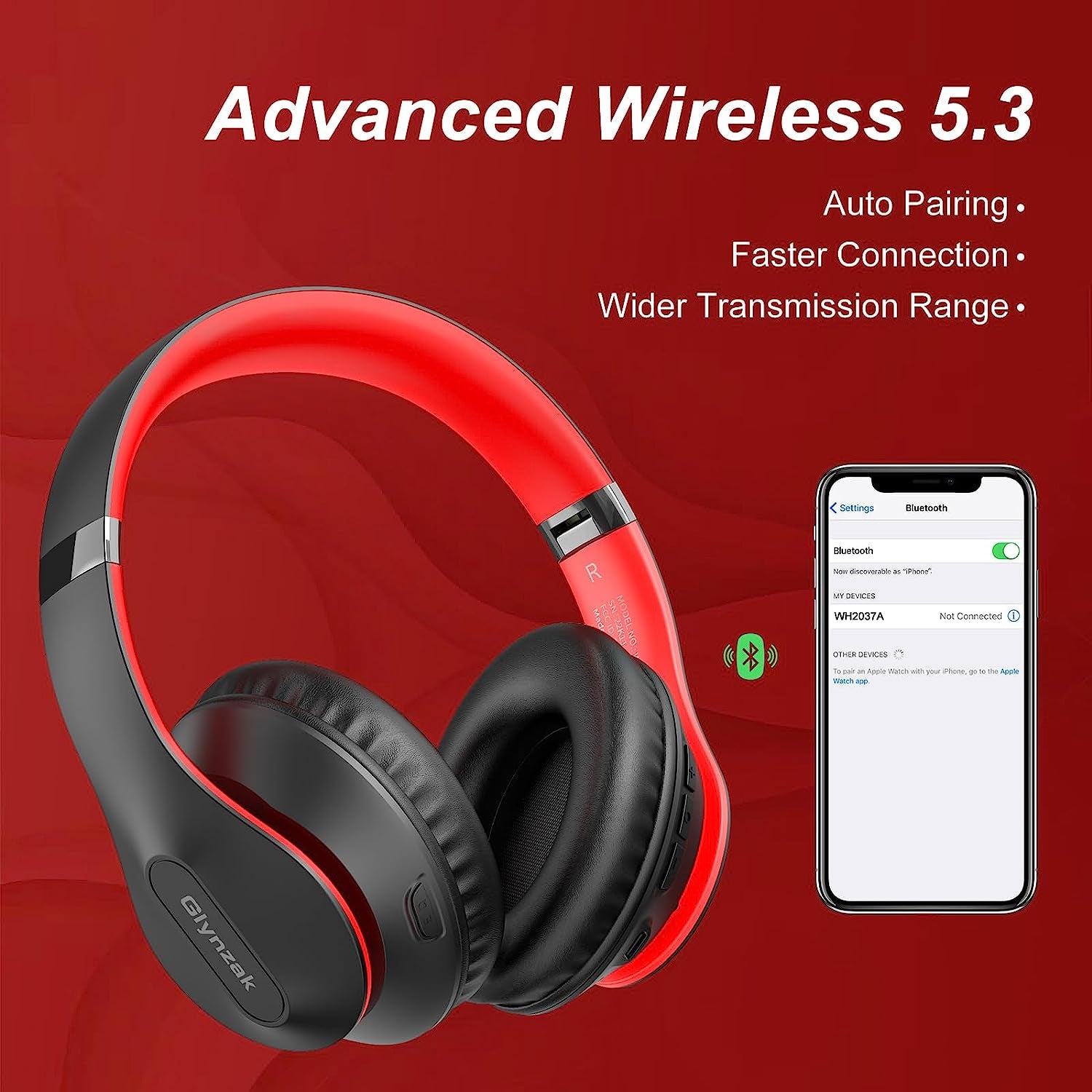Bluetooth Headphones over Ear Foldable Headset with 65H Playtime, Hifi Stereo, Microphone, and 6EQ Modes. Bluetooth V5.3 Headphones for Travel, Smartphone, Computer, Laptop