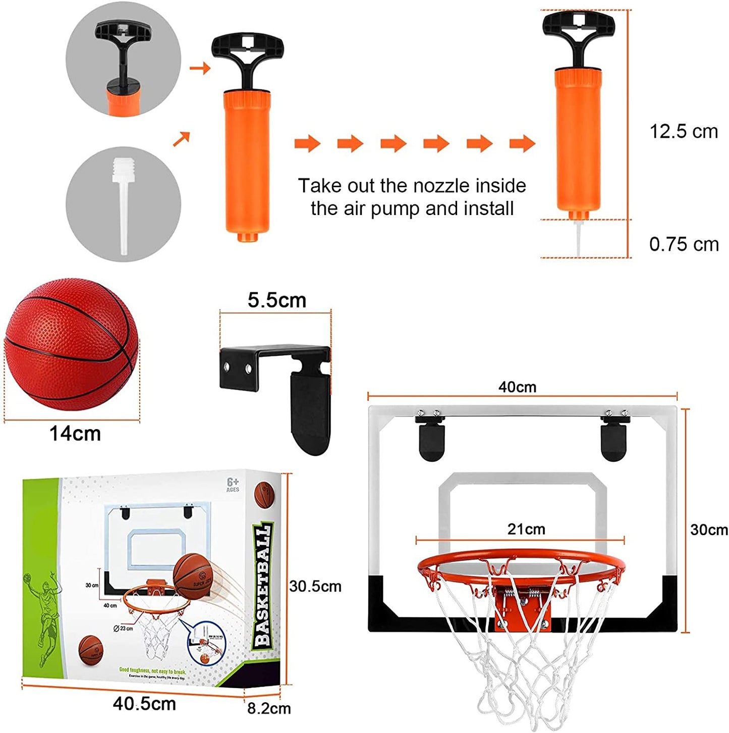 Indoor Mini Basketball Hoop Set for Kids and Adults - Strong Over The Door Basketball Hoop Game with Pump - Ideal Sport Toys Gift for Boys, Girls, and Teens - Orange