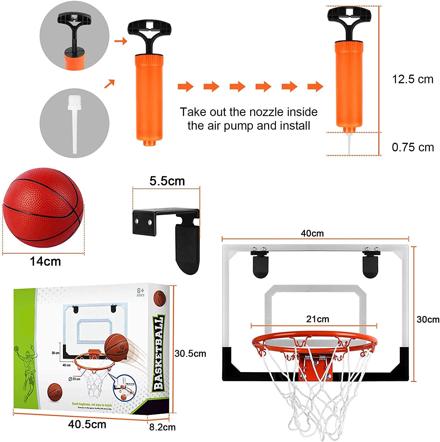 Indoor Mini Basketball Hoop Set for Kids and Adults - Strong Over The Door Basketball Hoop Game with Pump - Ideal Sport Toys Gift for Boys, Girls, and Teens - Orange