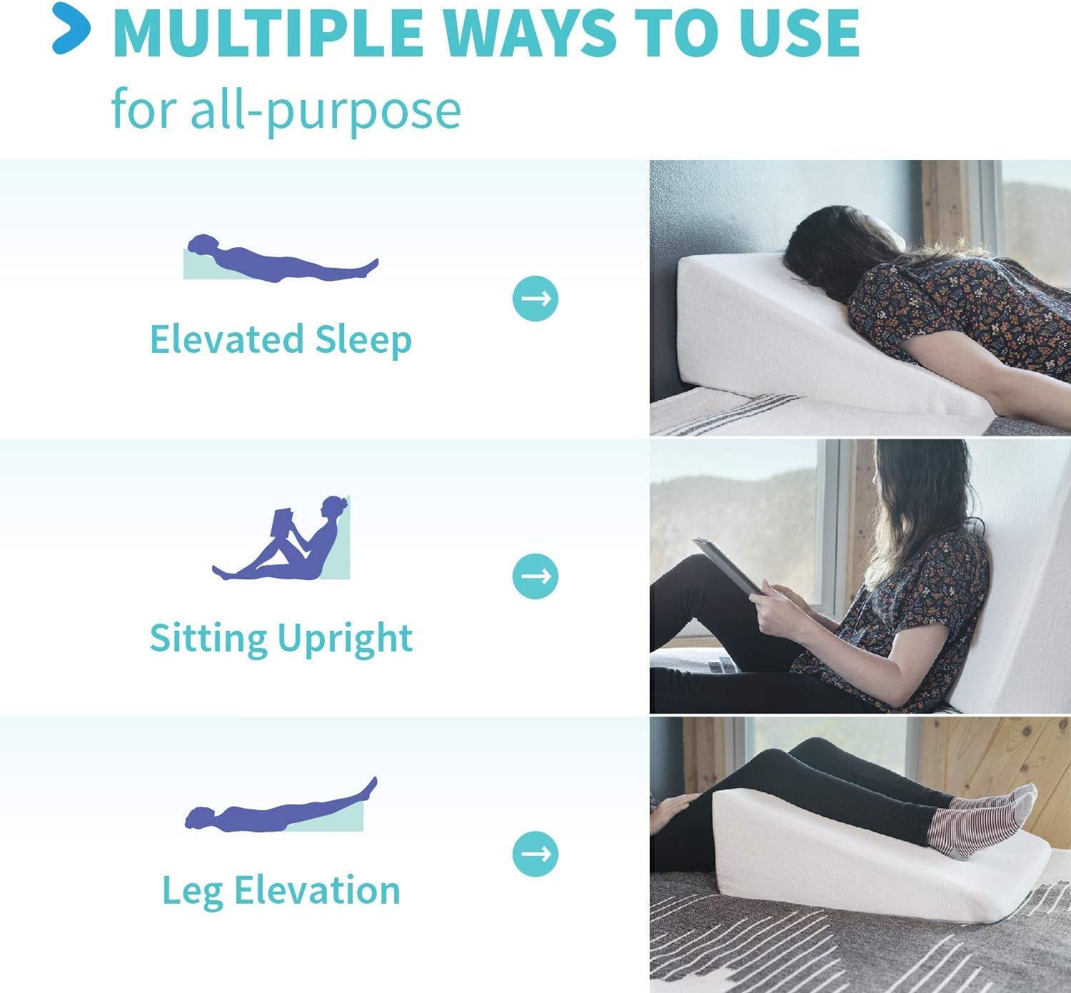 Cooling Bed Wedge Pillow with Gel Memory Foam Top - 10 Inch Wedge - Provides Elevated Support for Lower Back Pain, Acid Reflux, Heartburn, Allergies, and Snoring - Comes with an Ultra Soft Breathable Cover