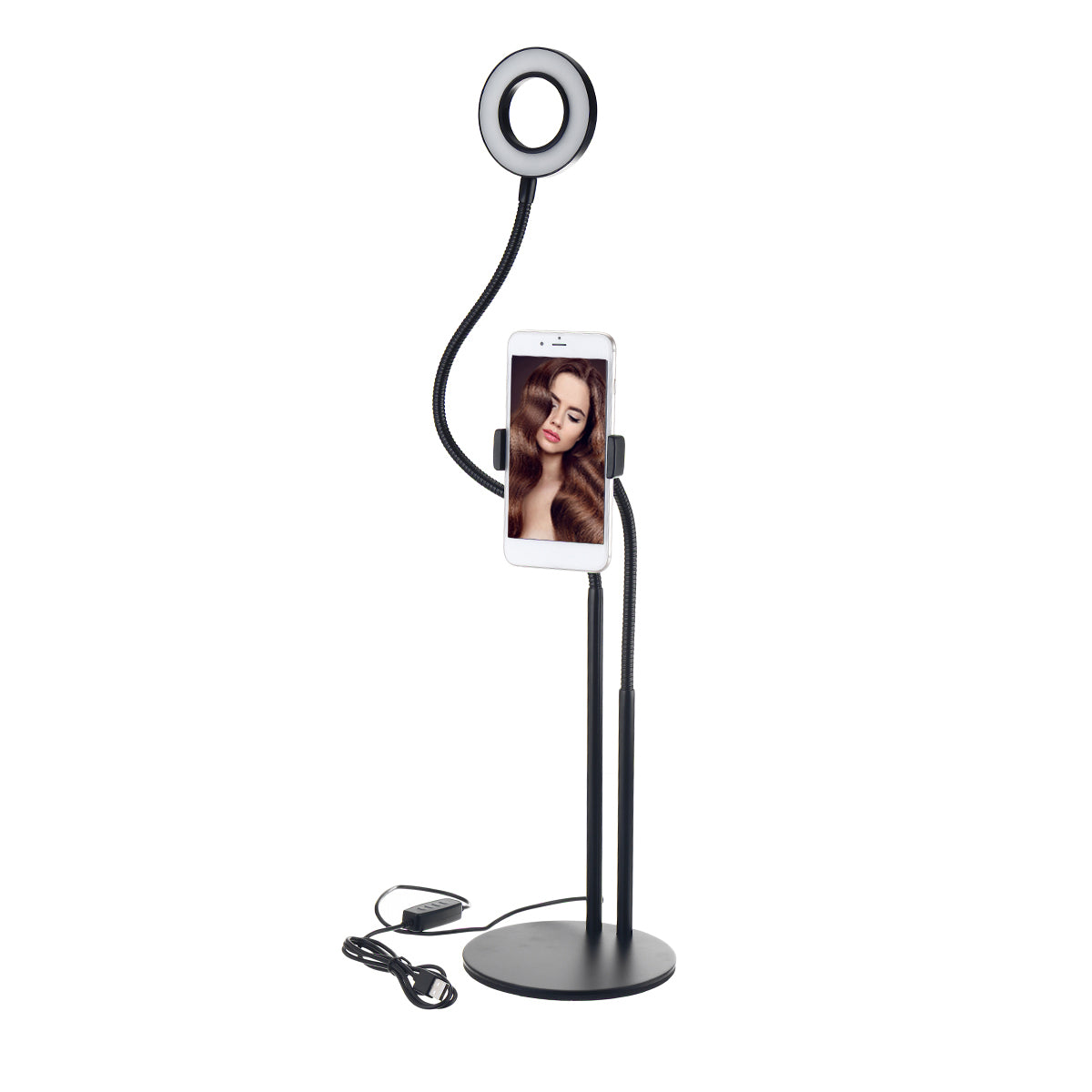 Professional Selfie Ring Light with Flexible Desk Lamp Arm - LED Fill Beauty Light with 11 Brightness Levels and 3 Color Dimmable Options for Live Streaming, Table Stand, and Phone Clip - Ideal for Youtube and Tiktok