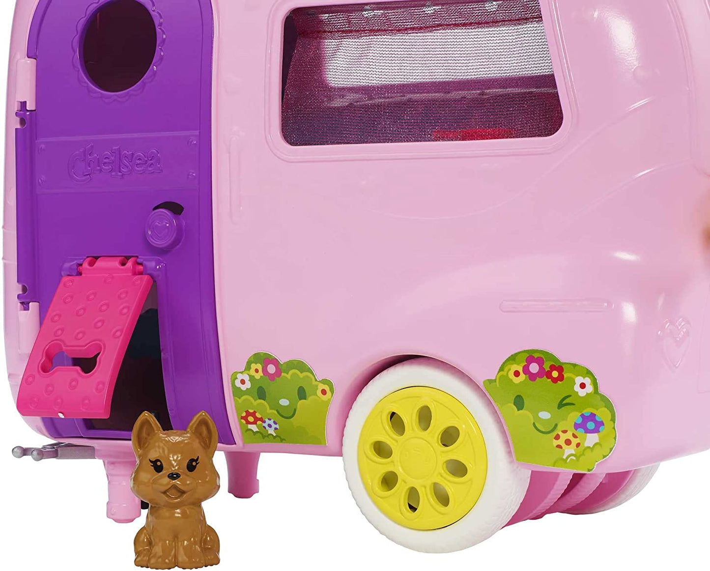 Club Chelsea Toy Car & Camper Playset - Includes Blonde Chelsea Small Doll, Puppy, and 10+ Accessories. Unhitch & Open for Campsite Fun.