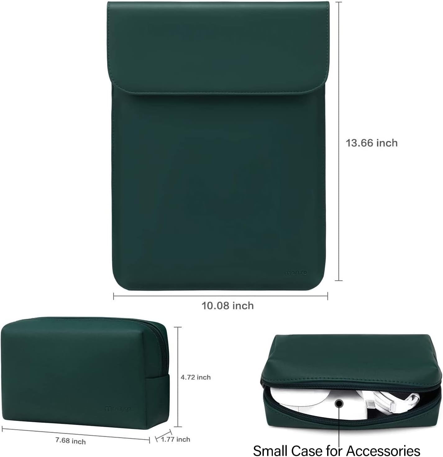 Laptop Sleeve for MacBook Air/Pro 13 inch, Faux Suede Leather Case with Small Bag - Peacock Green