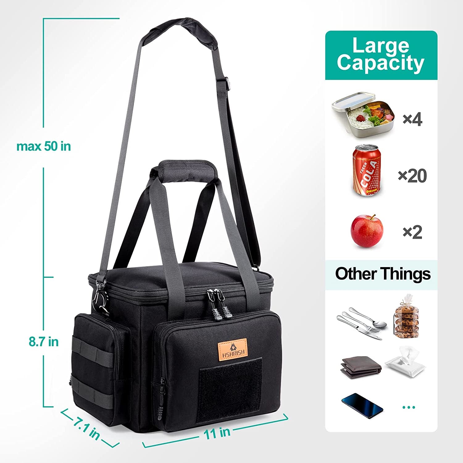 Heavy-Duty Insulated Lunch Bag with Shoulder Strap - 12L Capacity. Leakproof and Durable Tactical Lunch Box for Men. Ideal for Work, Shifts, Camping, Outdoor Adventures, and Day Trips.