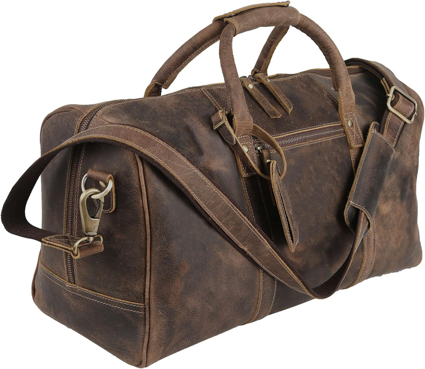 Full Grain Brown Leather Duffel Bag - 24 inch - Ideal for Men's Travel, Gym, Sports, Weekend Getaways, and Cabin Overnight Use