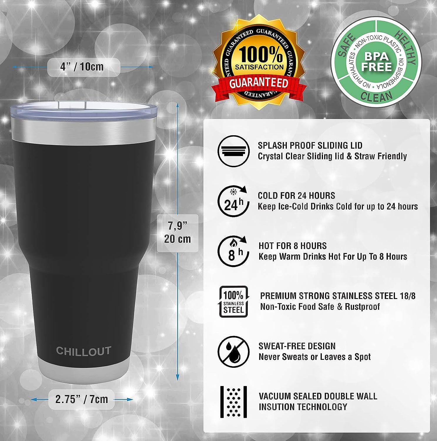 Stainless Steel Travel Mug Bundle: 30oz Tumbler with Handle, Straw, Cleaning Brush, and 2 Lids, Double Wall Insulated for Large Coffee - Color: Black