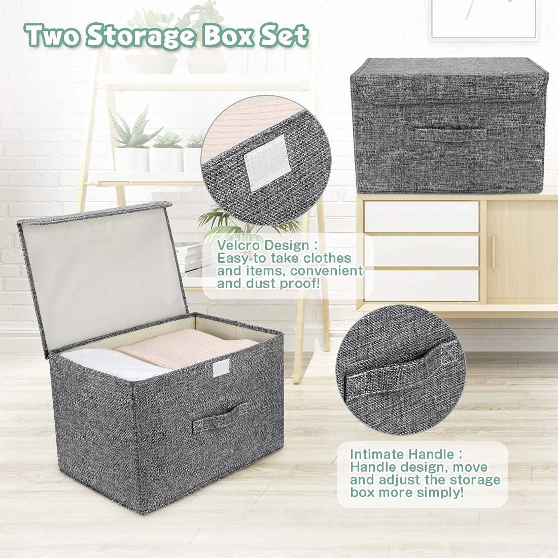 2Pcs Storage Bins with Lid, Fabric Storage Box with Lid, Foldable Large Basket Boxes with Handle Storage Organizer for Books, Clothes, Toys, Home, Bedroom, Closet, Office