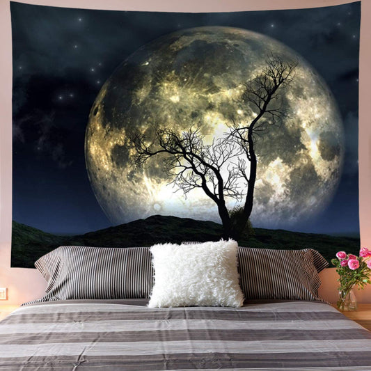 Starry Sky and Moon Tapestry - 51.2x59.1 Inch Galaxy and Tree Wall Hanging for Home Decor