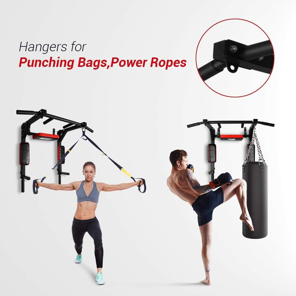 Wall Mounted Multifunctional Pull Up Bar and Dip Station for Home Gym Workout - Power Tower Set with 440 Lbs Weight Capacity - Training Equipment for Fitness and Strength Training OT126