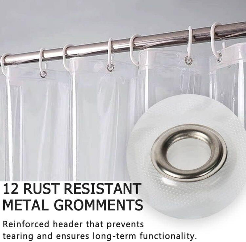 Heavy Duty Waterproof Clear Shower Curtain Liner - 72 x 72 Inches with Magnets, Rustproof Metal Grommets, and Plastic Shower Curtain Hooks