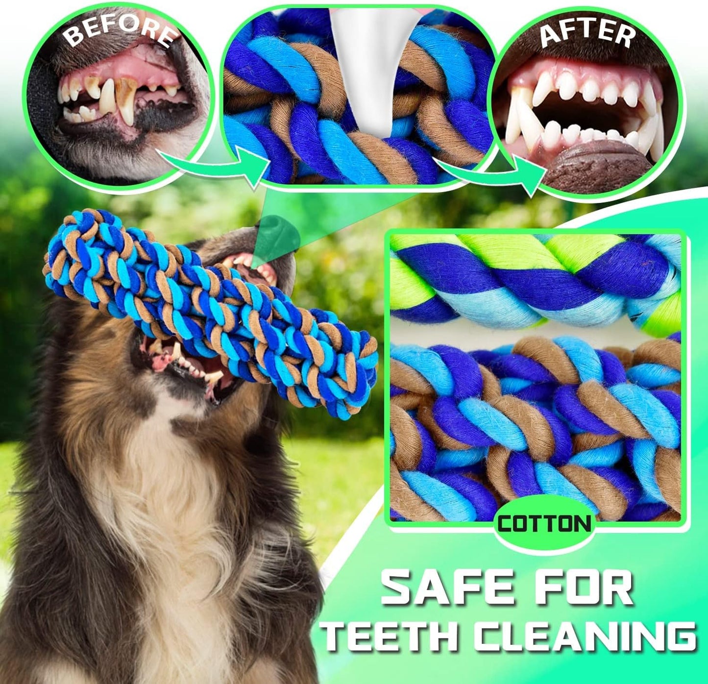 14-Pack XL Dog Chew Toys for Aggressive Chewers - Durable and Indestructible - Suitable for Large Breeds - Tough Puppy Chew Toys for Teething - Includes Heavy-Duty Cotton Dog Rope Toys - Designed for Large Dogs.