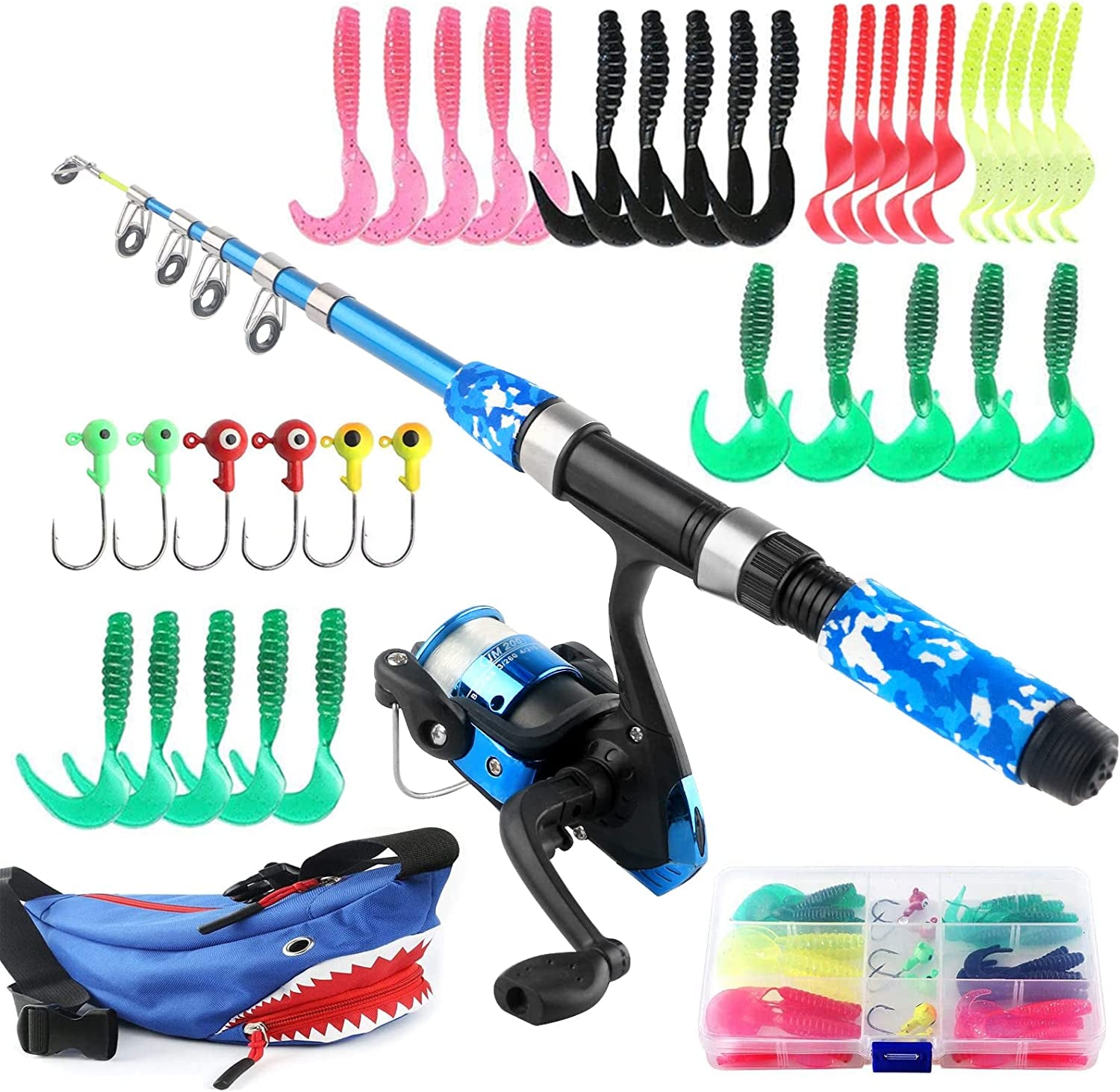 Youth Anglers Fishing Kit: Telescopic Fishing Rod with Reel, Baits, Line, and Tackle Box for Freshwater and Saltwater Fishing