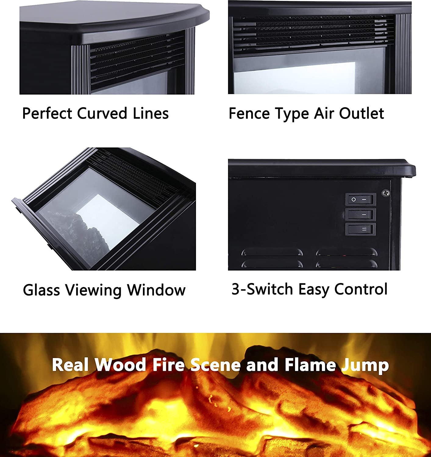 Compact 13" Mini Electric Fireplace: Tabletop Portable Heater with 1500W Power, Black Metal Frame - Ideal for Room Heating and Space Warming