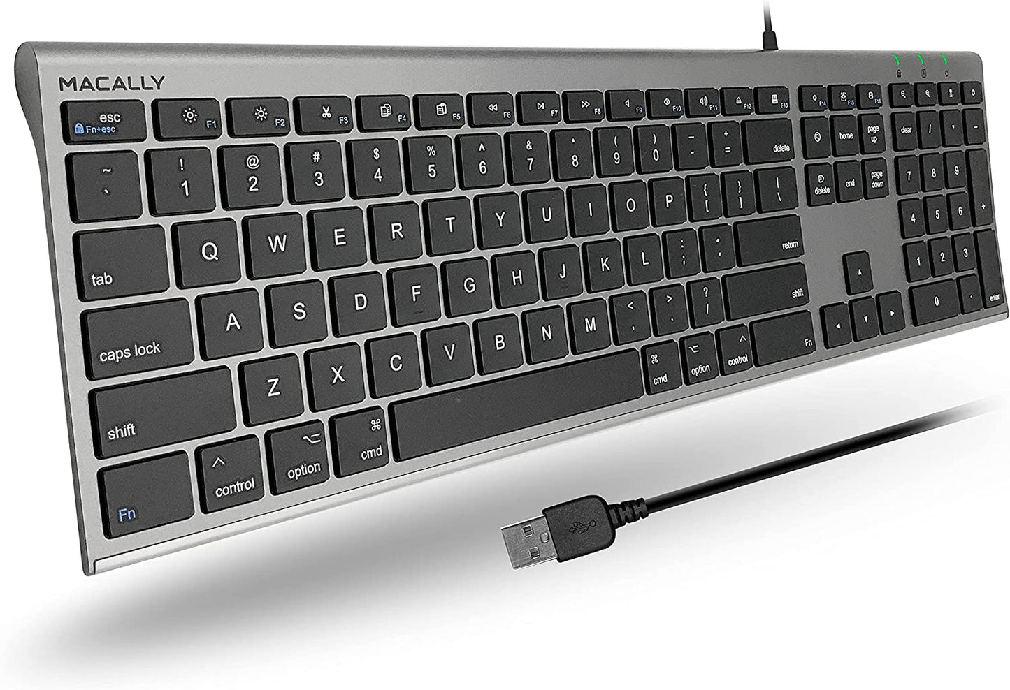 Ultra Slim USB Wired Computer Keyboard - Compatible with Windows and Mac - Full Size Keyboard with Numeric Keypad and Shortcut Keys - Easy Plug and Play - Space Gray