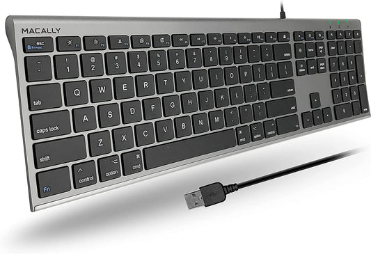 Ultra Slim USB Wired Computer Keyboard - Compatible with Windows and Mac - Full Size Keyboard with Numeric Keypad and Shortcut Keys - Easy Plug and Play - Space Gray