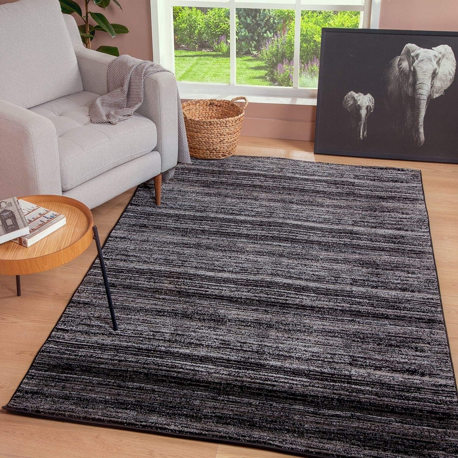 Contemporary Home Collection: Versatile Solid and Transitional Modern Area Rug for Living and Dining Spaces - 4' x 6' in Dark Grey/Grey Shades