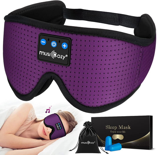 Wireless Sleep Headphones Bluetooth Headband with Breathable 3D Design - Music Eye Mask and Earbuds for Side Sleepers, Women, Office, Air Travel - Cool Tech Gadgets, Unique Gifts (Purple)