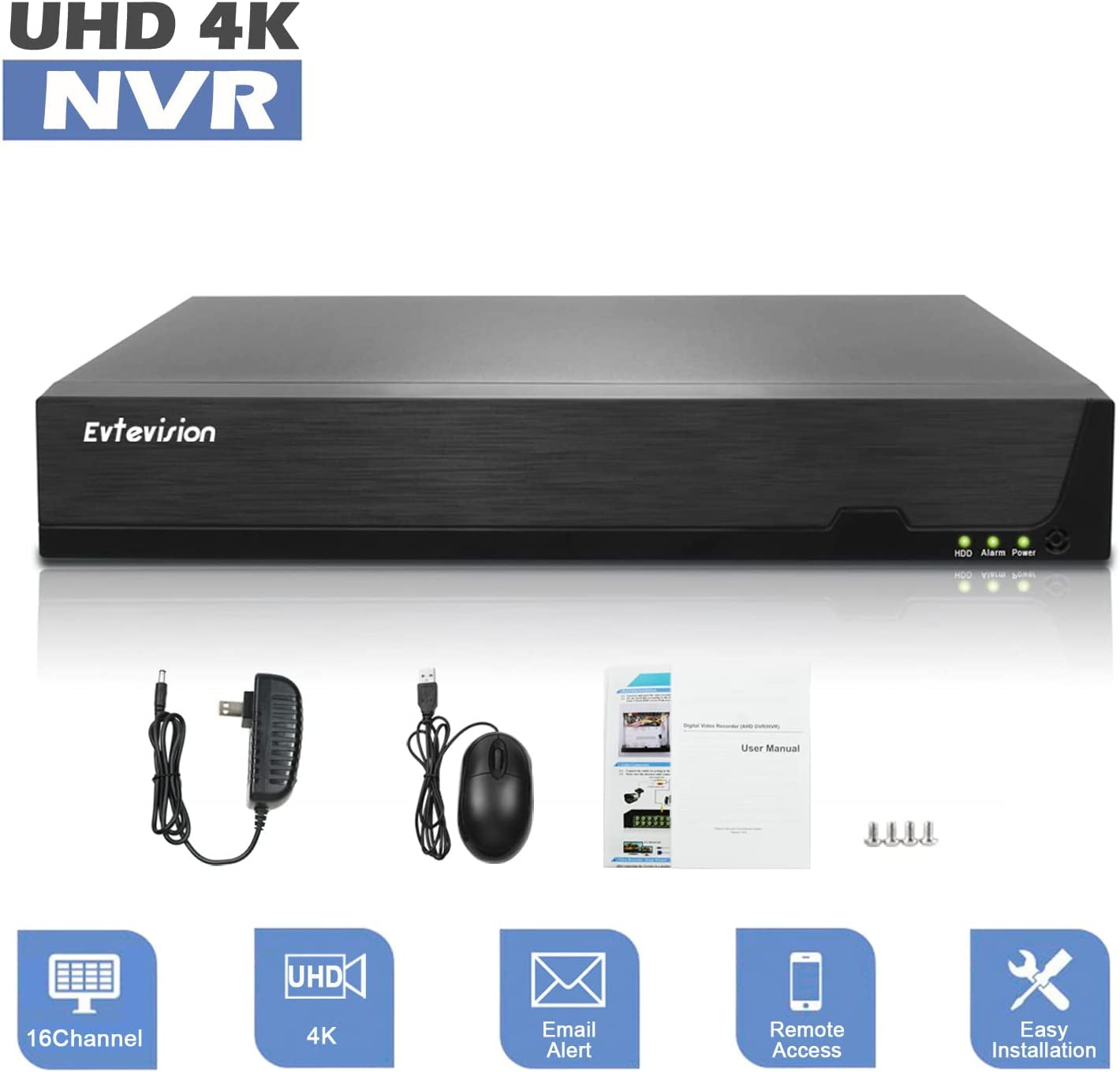 16-Channel Network Video Recorder (NVR) for Surveillance, 4K/5MP/4MP/3MP/1080P Resolution, 16CH CCTV Security IP NVR, Remote Viewing, Motion Detection, HD Output (Hard Disk Not Included)