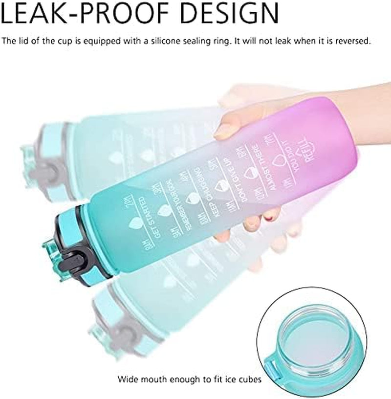32 oz Motivational Water Bottle with Straw - BPA-Free Tritan Travel Bottle - Wide Mouth Design - Ideal for Sports, Fitness, Hiking, Workouts, and Gym - 1 Liter Capacity - Vibrant Blue Color.