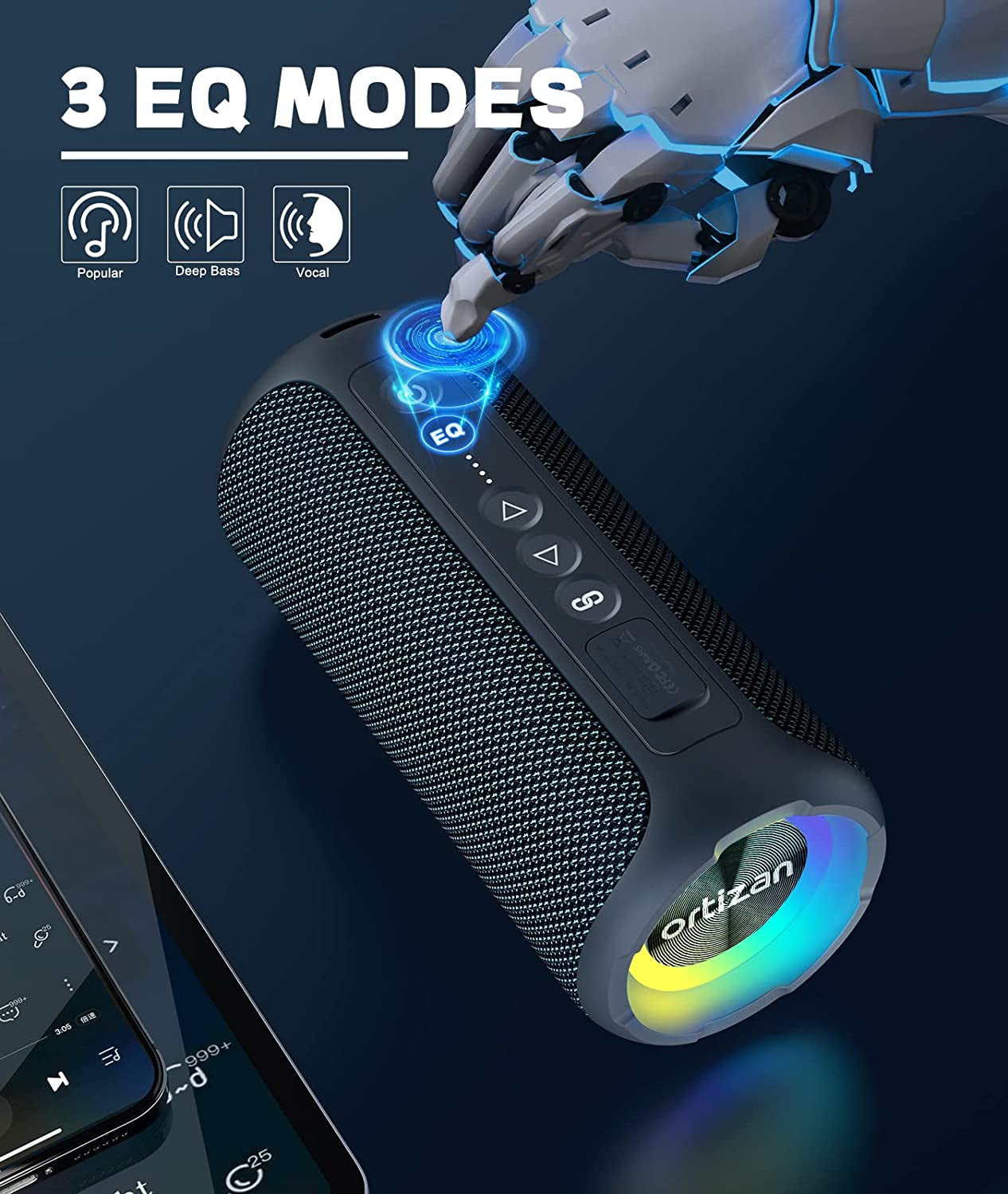 Portable Bluetooth Speaker: 40W Wireless Speakers with LED Light, 360° Strong Bass Stereo. IPX7 Waterproof, 30H Playtime, and Dual Pairing for Home Use.