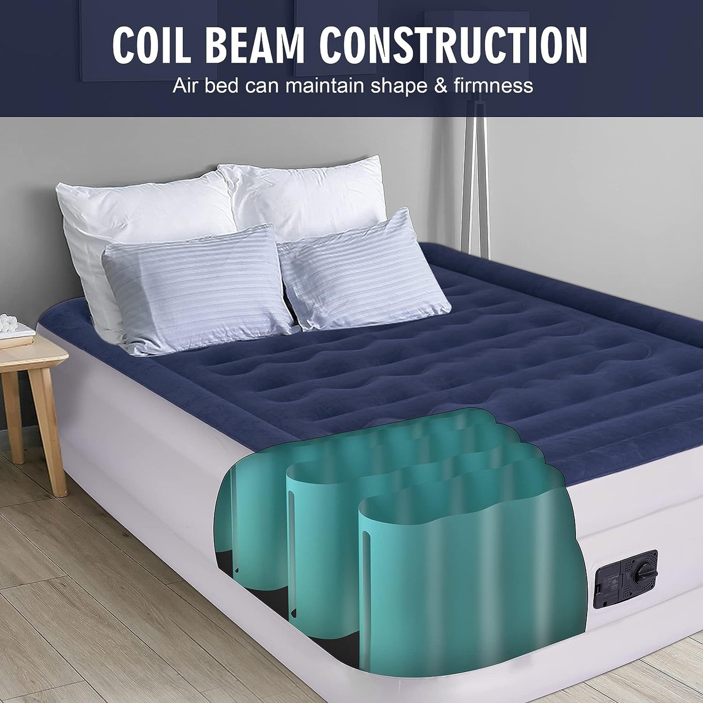 Queen Size Inflatable Air Bed with Built-in Pump, Suitable for 1 or 2 Persons, Premium Flocked Material, Rapid 3-Minute Inflation/Deflation, Ideal for Home and Camping Use, Includes a Convenient Storage Bag.